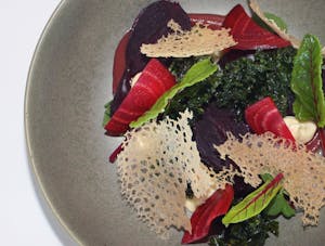 All About Beetroots - mascarpone cheese, fried kale, balsamic reduction, beetroot coral tuile